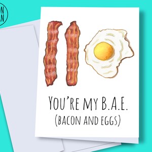 DESCARGA INSTANTE - Tarjeta BAE, tarjeta de tocino y huevos, amante del tocino, descargar tarjeta romántica, huevos y tocino, tarjeta de comida linda, keytondesign