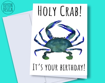 Printable crab birthday card, digital birthday card, birthday card instant download, crab greeting card, funny crab card, crab decor