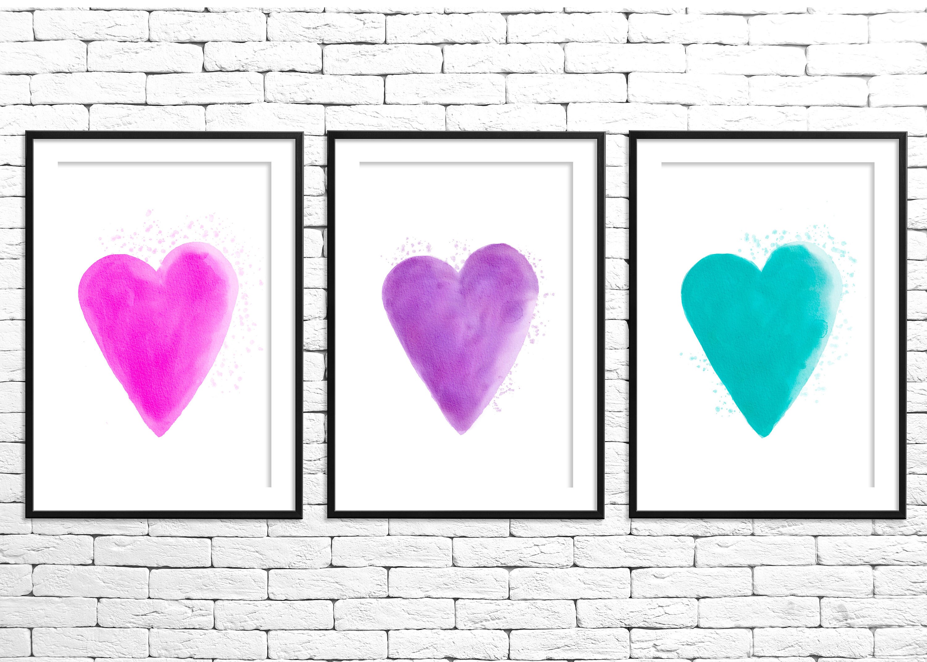 Printable Pastel Hearts Wall Art, Watercolor Style Wall Art, Pastel
