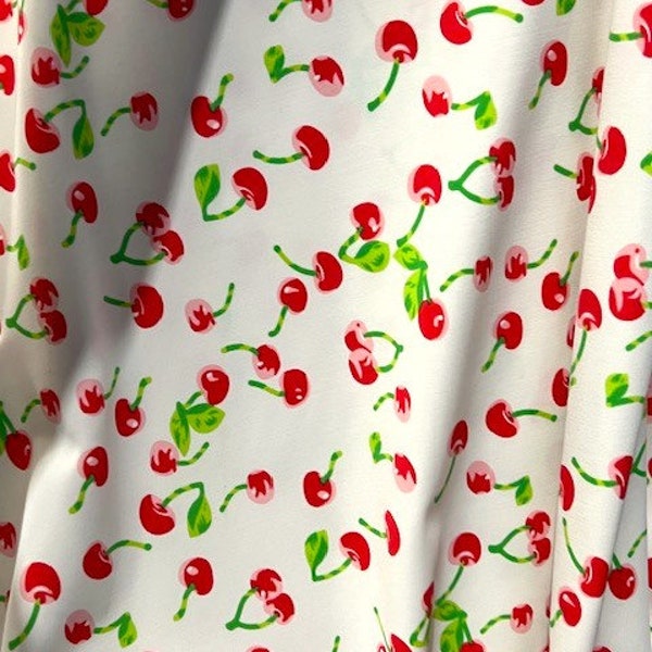 Red White Cherry Cherries Print Spandex Fabric BTY for bikini swimwear exotic and dance wear