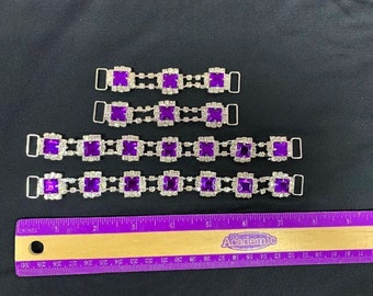 4 pieces set  2 LONG 2 SHORT Crystal Rhinestone Competition Bikini Connectors DIY amethyst purple