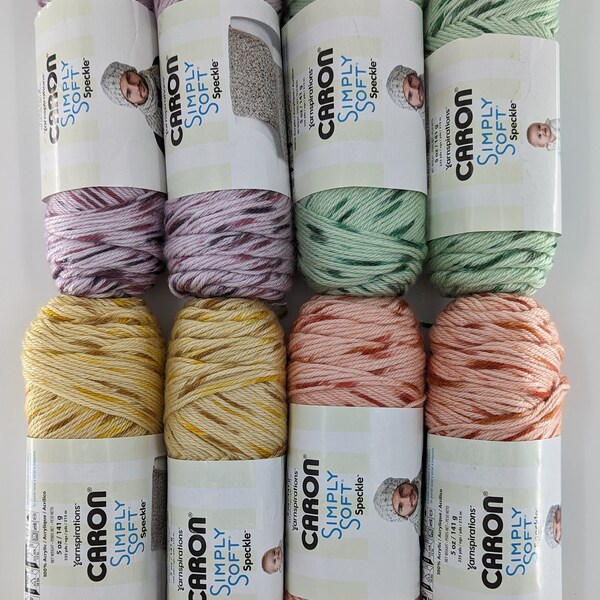 Yarn Destash - Caron Simply Soft Speckle Yarn - Assorted Colors (8 Pack)