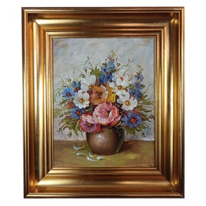 Still life with flowers by E.H.Hansen, Vintage Scandinavian Danish Oil Painting