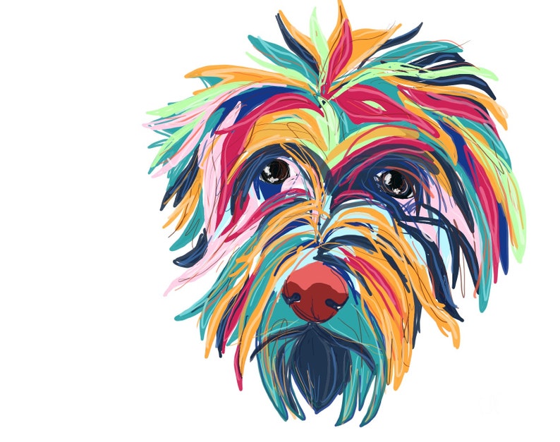 Pet Portrait Multicolored Illustration Portrait Dog Cat Bird Fish Animal Custom Artwork Digital