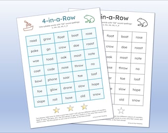 OE Sounds 4-in-a-Row-Spiele, Fortgeschrittene Phonics, Lesespiel, Phonics-Aktivitäten, druckbares Wortspiel, Verbinden 4.