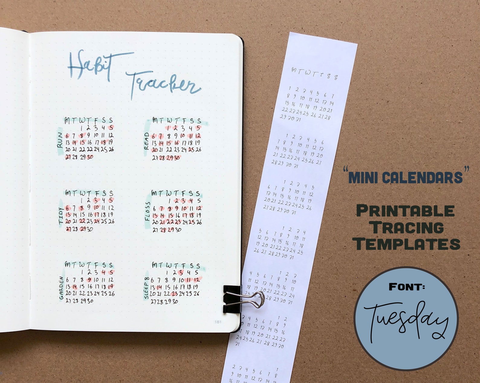 Bullet journal mini calendar printable - lopersfaces