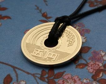 Pick a Year / Japanese 5 Yen Pendant / Japan lucky coin necklace / Coin with a hole / Birthday gift /Anniversary present for husband or wife