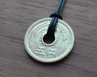 1958 Japanese 5 Yen Pendant Japan lucky coin necklace Coin with a hole 64th Birthday gift 64th Anniversary present for husband or wife