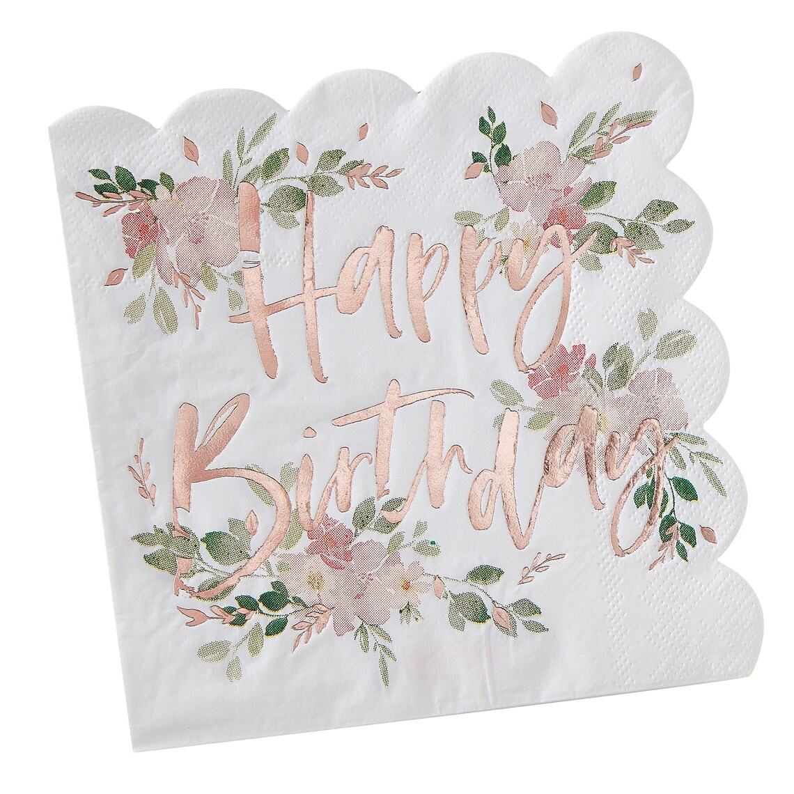 Happy Birthday Foiled Paper Napkins Floral Napkins Flower Etsy