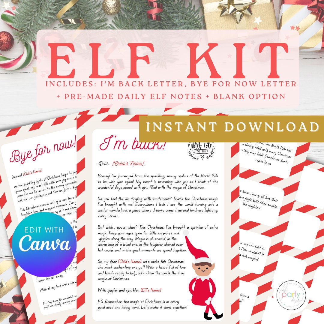 Elf Letter Kit: Editable Printable 'i'm Back' &amp; 'goodbye' Letters ...