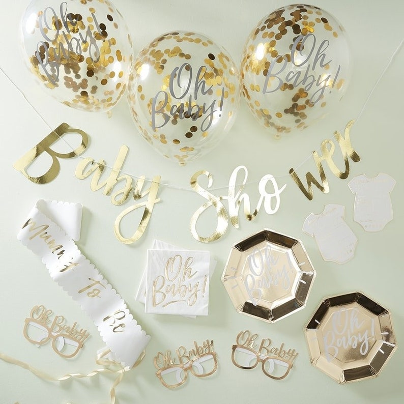 8 X Oh Baby Gold Foil Baby Shower Plates Baby Shower Plates Etsy