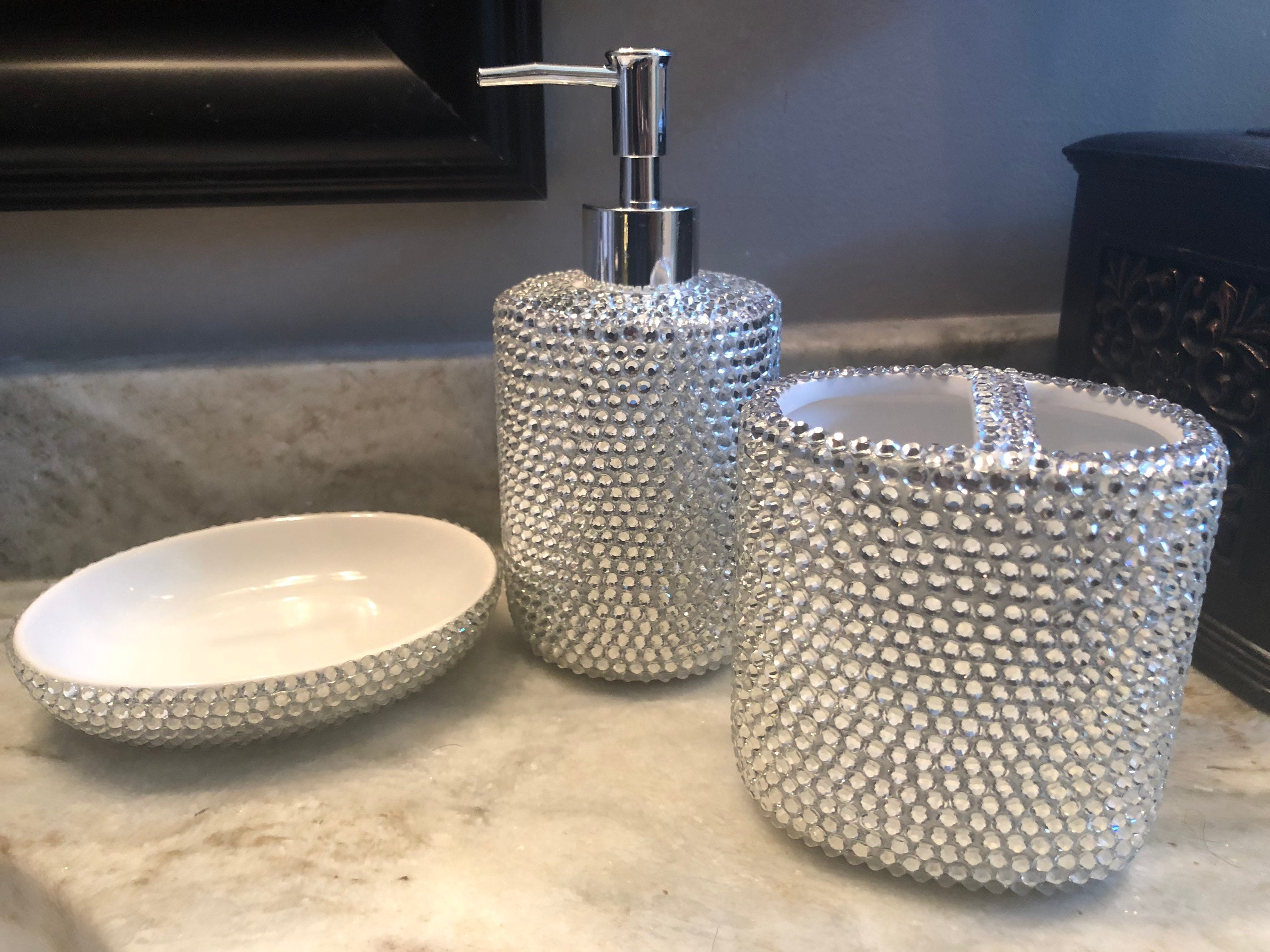 Luxury Crystal Diamond Rainbow Sparkle Bathroom Accessories Set munimoro.gob.pe