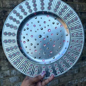 Silver & Pink Rhinestone Charger Plate: Decorative Display Plate
