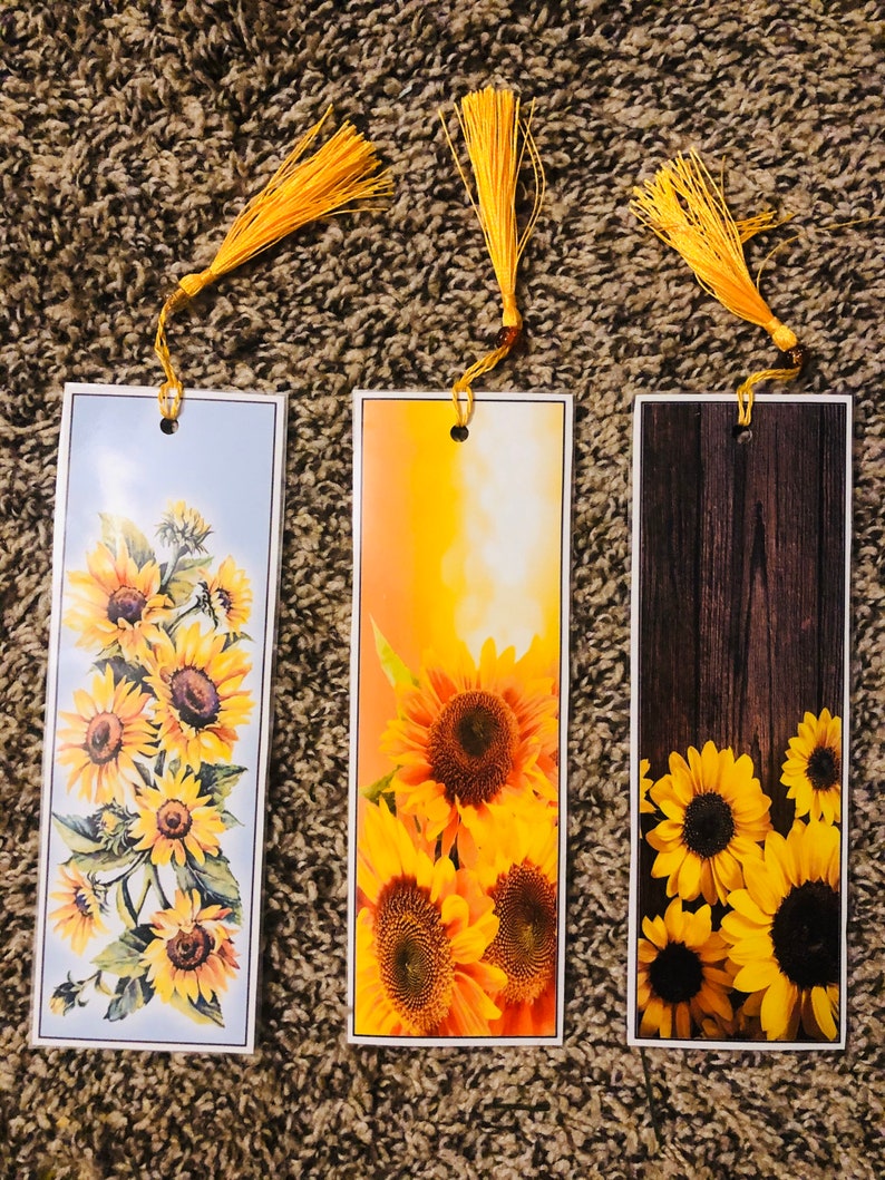 Set of 3 Sunflower Laminated Bookmarks Etsy