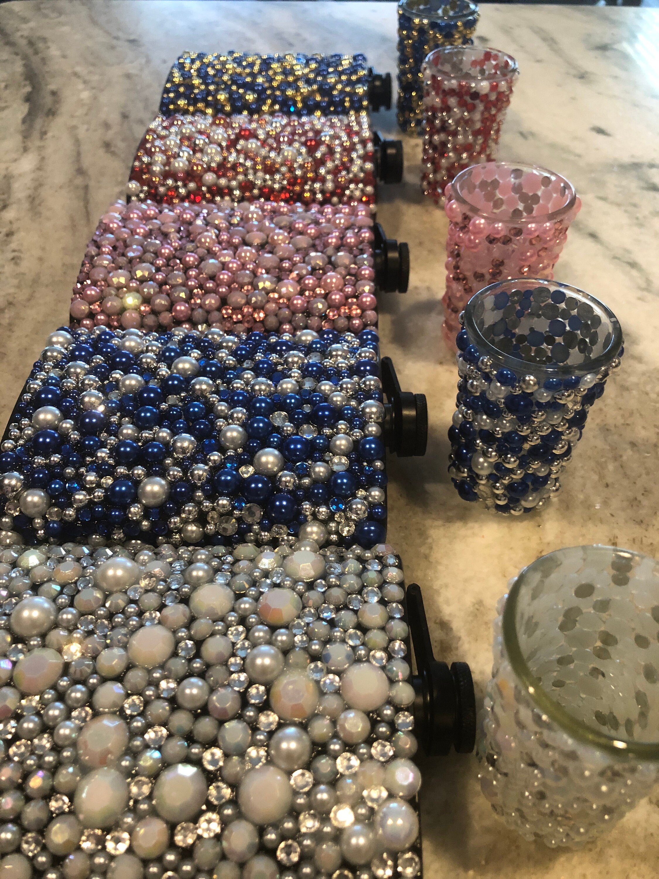 Bedazzled Flask with Matching Shot Glass Set: Rhinestone & Pearl Bling, Various Styles