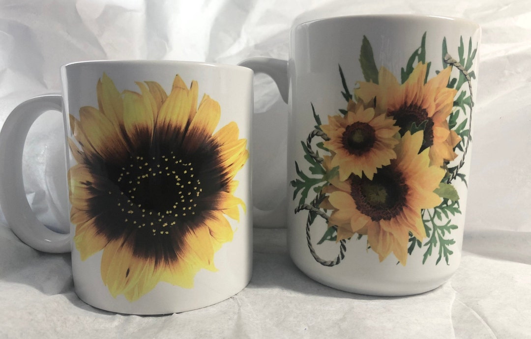 Sunflower Mugs Sublimated Choice of 15oz. or 11oz Microwave. Dishwasher