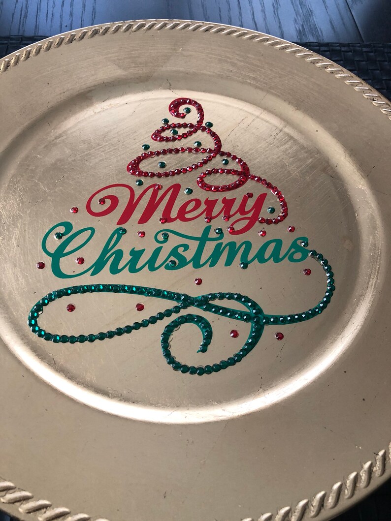 Merry Christmas Bling Gold Charger Plate Inspirational Etsy