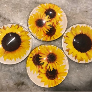 Sunflower Glass Refrigerator Magnets - Set of 4