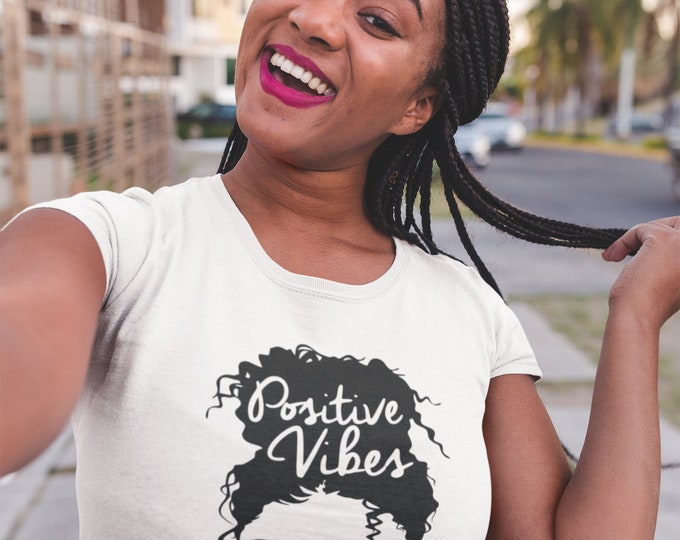 Positive Vibes Messy Bun Unisex Tshirt. Gildan 100 Cotton. Gifts for