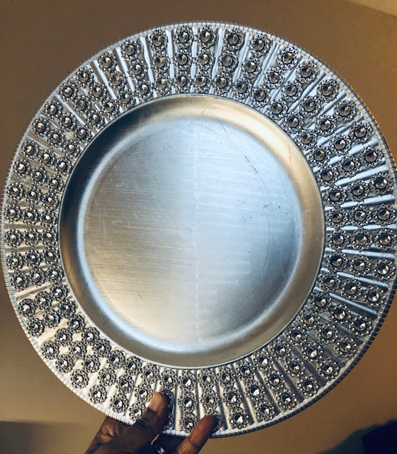 Blank Bling Charger Plate, Silver and/or Gold Available. Inspirational, Christmas, Holiday Decor, Diamond Bling, Weddings, Centerpieces Silver