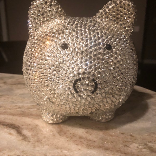 Rhinestone Piggy Coin Bank. Bling Decor. Diamond or AB Rainbow Glass Rhinestones. Piggy. Bedazzled Baby Coin Bank. Personalize with Name.