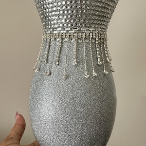 Silver Glitter Diamond Accents Bling Vase. Flower Vase. Glass Vase. Gift. Bling Home Decor. Bedazzled Vase. Sparkly. Shimmer. Ready to Ship