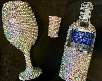 Bling Bottle Set: Iridescent Rhinestone Decor, Bedazzled Glass (Empty)