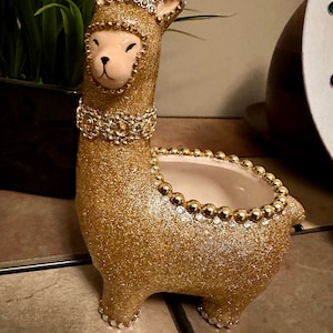 Gold Glitter Llama Planter: Bling Desk Accessory