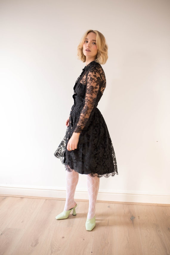 Vintage 80s Lace Prom Dress in Black