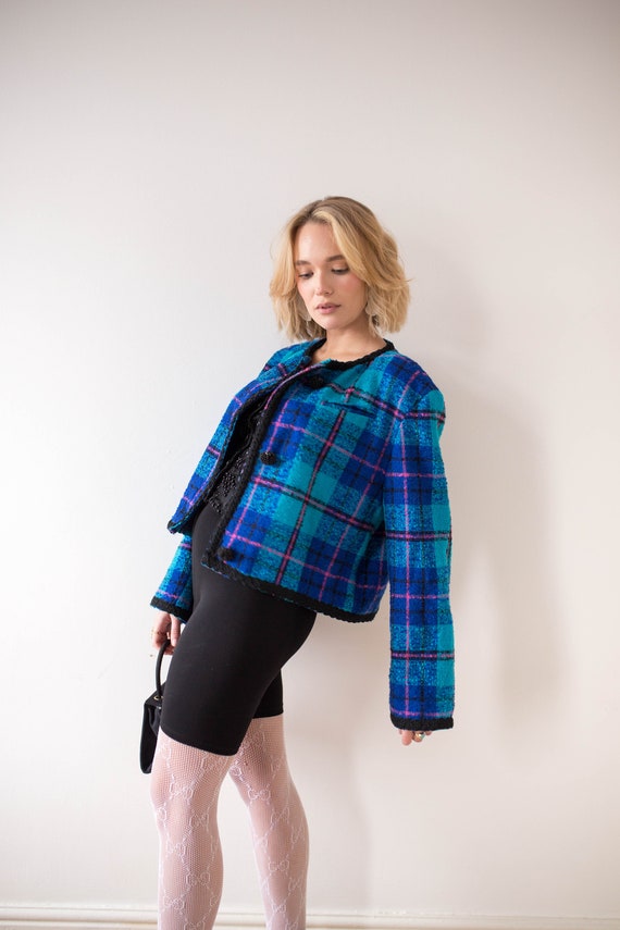 Vintage 1980s Tartan Jacket in Blue