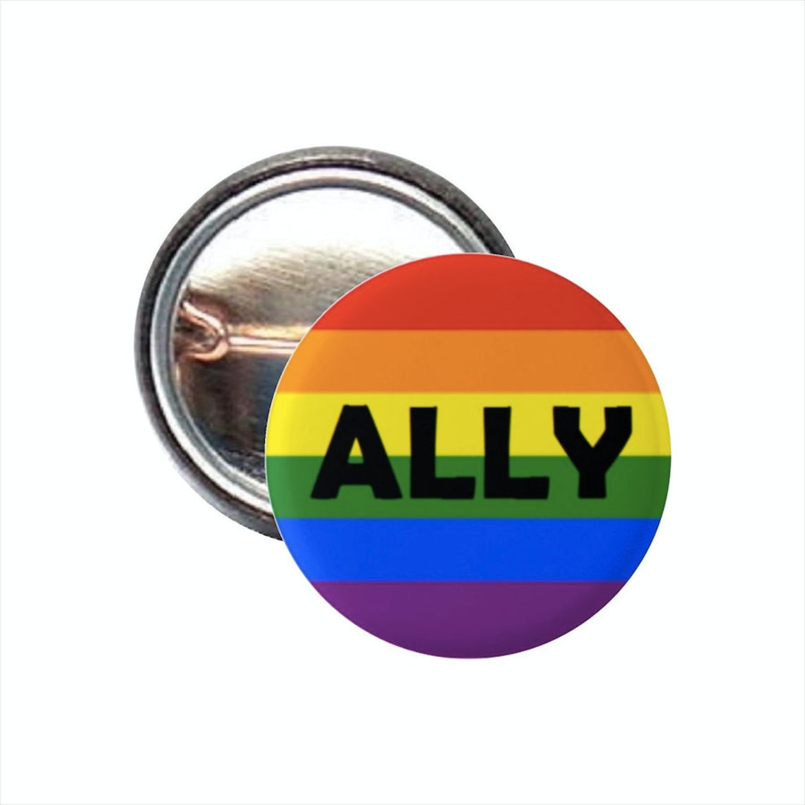 Ally Rainbow Lgbtq Pride Flag Pin Round Circle Button Etsy 