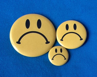 Upside Down Face Yellow Frown Sad Smiley Face Pin Badge Pinback Button ~ 1" Pin 1.5" Pin 2.25" Pin ~ 10 25 50 100 500