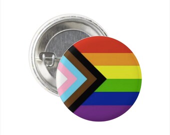 Inclusive Progress Pride Rainbow LGBTQ Pride Flag Pin Round Circle Button ~ 1&quot; Pin 1.5&quot; Pin 2.25&quot; Pin ~ 10 25 50 100 500 Pride Pins QPOC