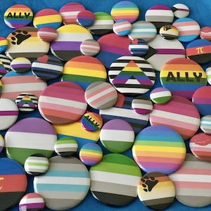 LGBTQ Pride Flag Pin Badges Pinback Buttons Magnet ~ 1&quot; Pin 1.5&quot; Pin 2.25&quot; Pin ~ 10 25 50 100 500 1000 Pride Pins Ace Bisexual Transgender