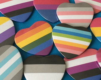 NEUES HERZ LGBTQ Regenbogen Pride Flagge Pin Abzeichen Pinback Button 2,25 "Pin 25 50 100 250 500 1000 Pride Pins LGBTQAI+
