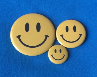 Yellow Happy Face Smiley Face Pin Badge Pinback Button ~ 1" Pin 1.5" Pin 2.25" Pin ~ 10 25 50 100 500
