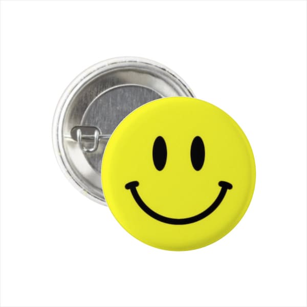 Yellow Happy Face Smiley Face Pin Badge Pinback Round Circle Button ~ 1" Pin 1.5" Pin 2.25" Pin ~ 10 25 50 100 500