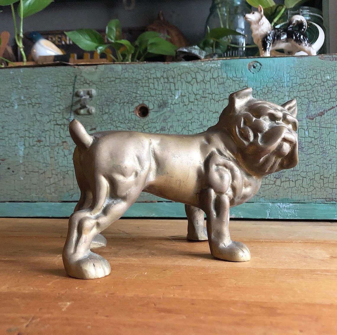 Vintage Brass Bulldog 1950s Mid Century MCM Solid Carved Brass Etsy