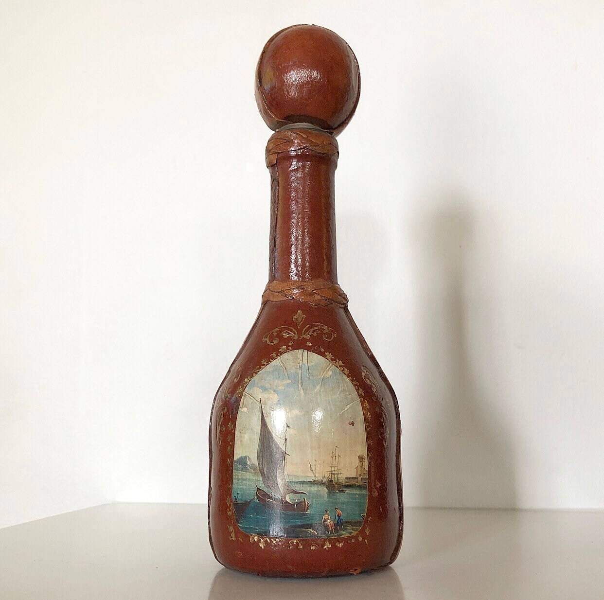 Vintage Leather Italian Wine Bottle Ship Decanter Harbor Etsy