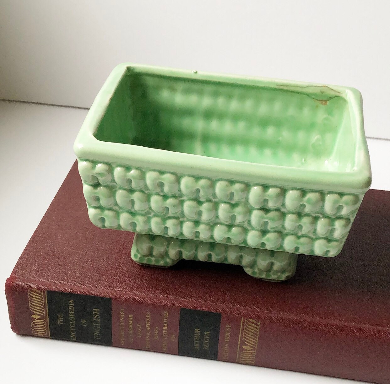 Vintage Ceramic Planter 1950s Small Sized Mint Green Footed Etsy