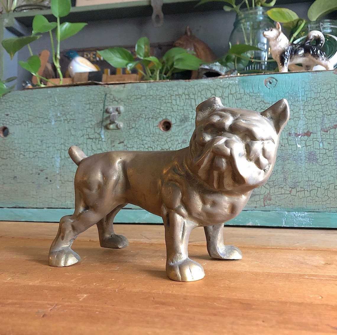 Vintage Brass Bulldog 1950s Mid Century MCM Solid Carved Brass Etsy