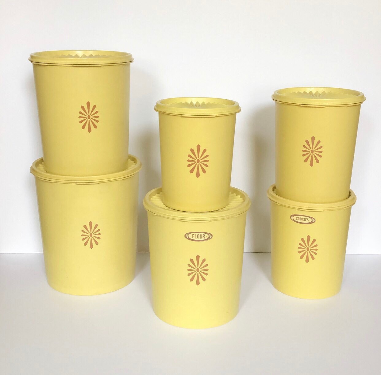 Vintage Tupperware Canister Set 1970s Yellow Flower Set of 6 Etsy