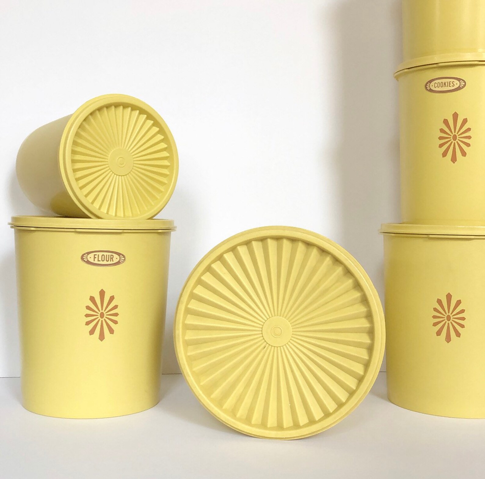 Vintage Tupperware Canister Set 1970s Yellow Flower Set of 6 Etsy