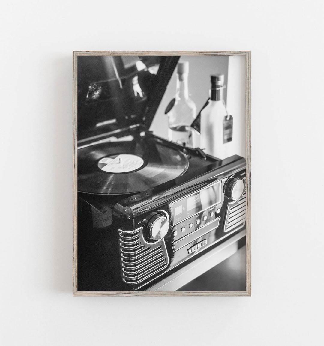 Record Player Print, Black and White Art, Vinyl Record Print, Music