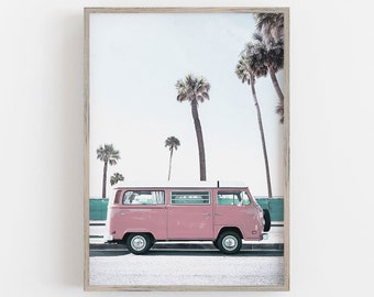 Pink Surfer Van Print, Beach Wall Art, Retro Van Print, Beach Print, Coastal Wall Decor, DIGITAL DOWNLOAD, PRINTABLE Art, Large Wall Art