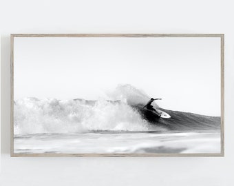 Surfer Samsung Frame TV Art, Black and White Art, Surfer Wall Art, Beach Wall Art, Surfing Wall Art, Coastal Wall Decor, Digital DOWNLOAD
