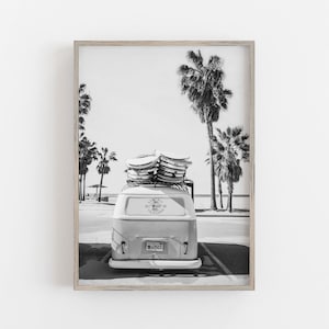 Surfer Van Druck, schwarz und weiß Kunst, Strand-Wand-Kunst, Boho Wand-Dekor, Palmen Druck, DIGITAL DOWNLOAD, druckbare Kunst, große Wandkunst