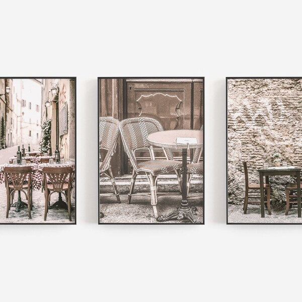 Outdoor Cafe Prints, Sidewalk Cafe, Italy Art, Muted Neutral Decor, Cafe Wall Decor, DIGITAL DOWNLOAD, PRINTABLE Art, Large Wall Art