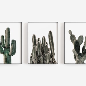 Cactus Wall Art, Set of 3 Prints, Cactus Prints, Boho Wall Decor, Desert Wall Art, Dark Green DIGITAL DOWNLOAD, PRINTABLE Art Large Wall Art