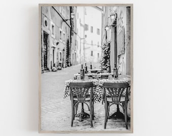 Italy Wall Art, Black and White Art, Outdoor Cafe Print, Sidewalk Cafe Print, Italy Print, DIGITAL DOWNLOAD, PRINTABLE Art, Large Wall Art